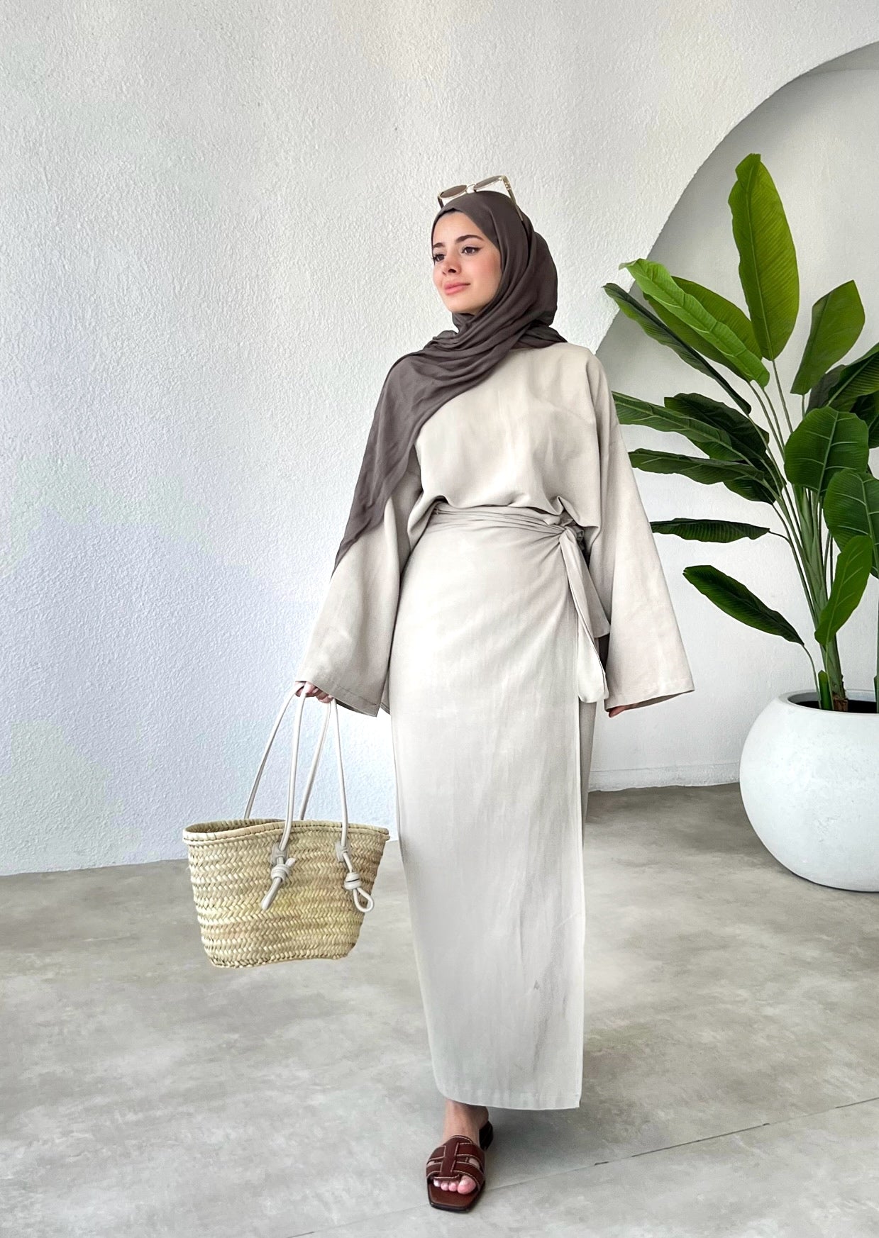 Linen Wrap Co-ord Set Light Beige