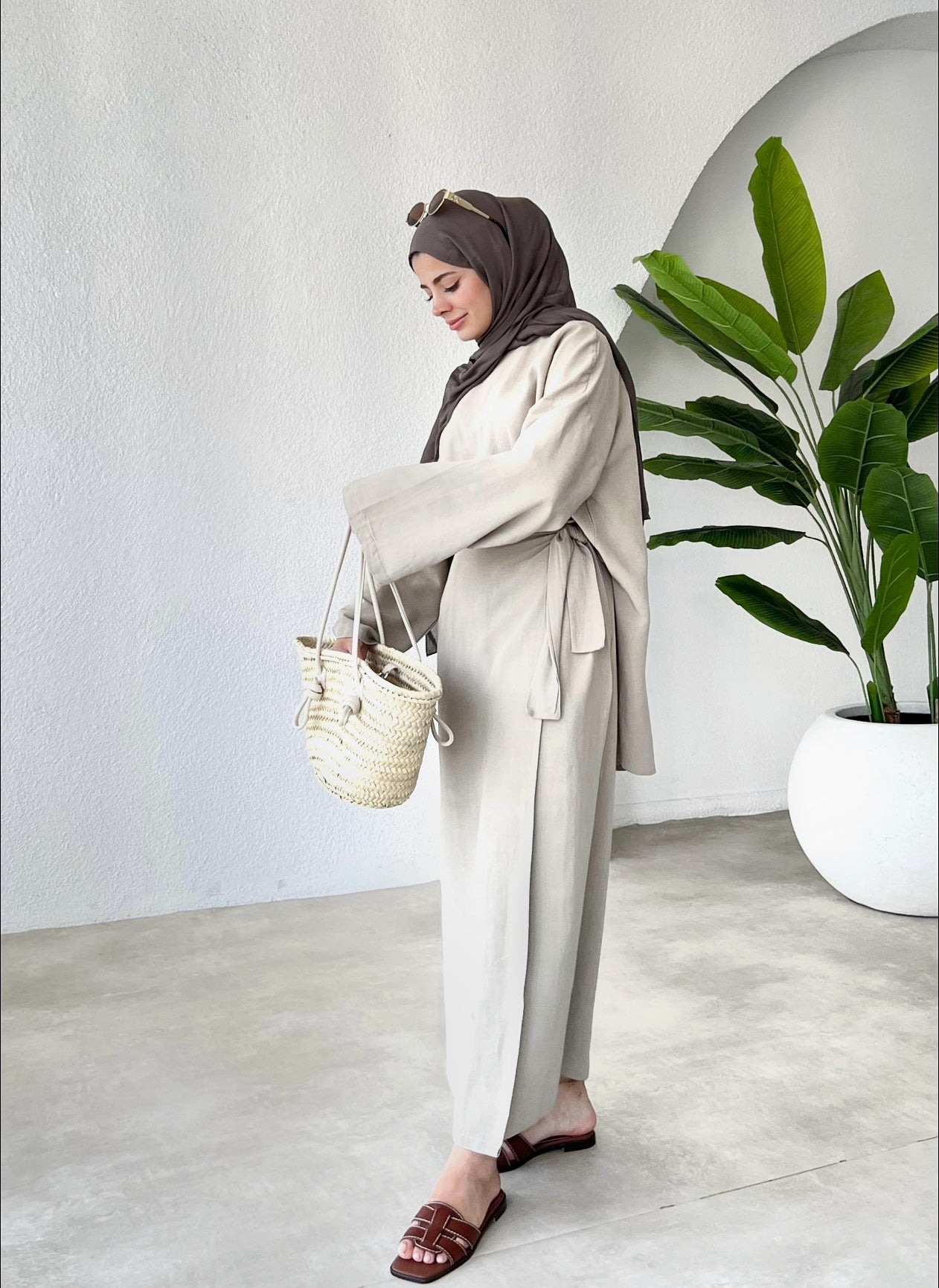 Linen Wrap Co-ord Set Light Beige