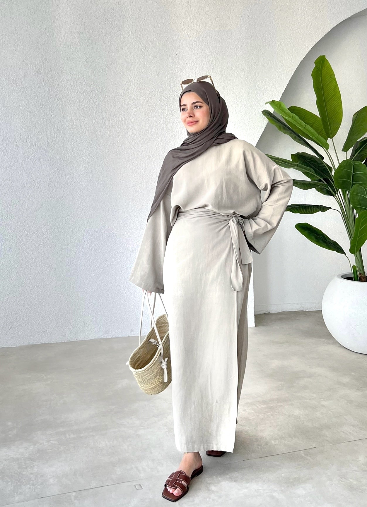 Linen Wrap Co-ord Set Light Beige