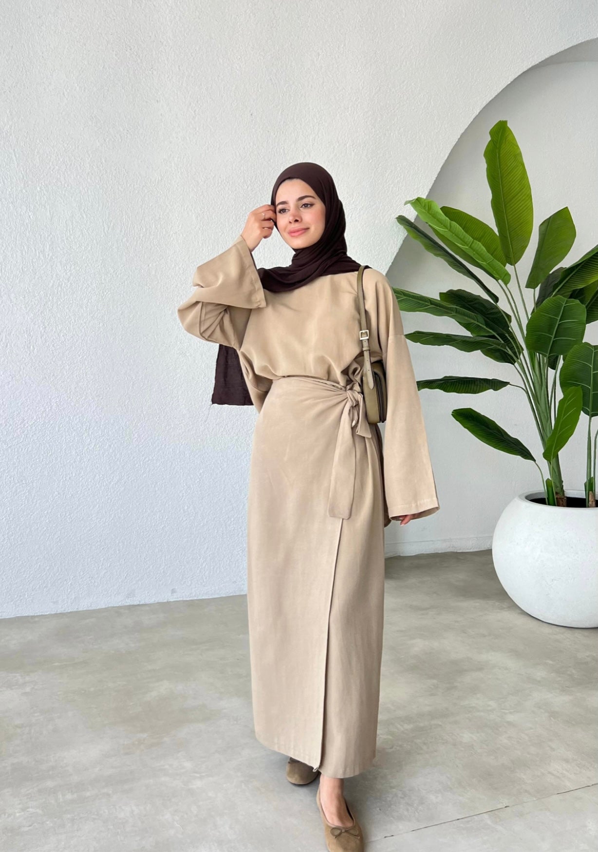 Linen Wrap Co-Ord Set Taupe