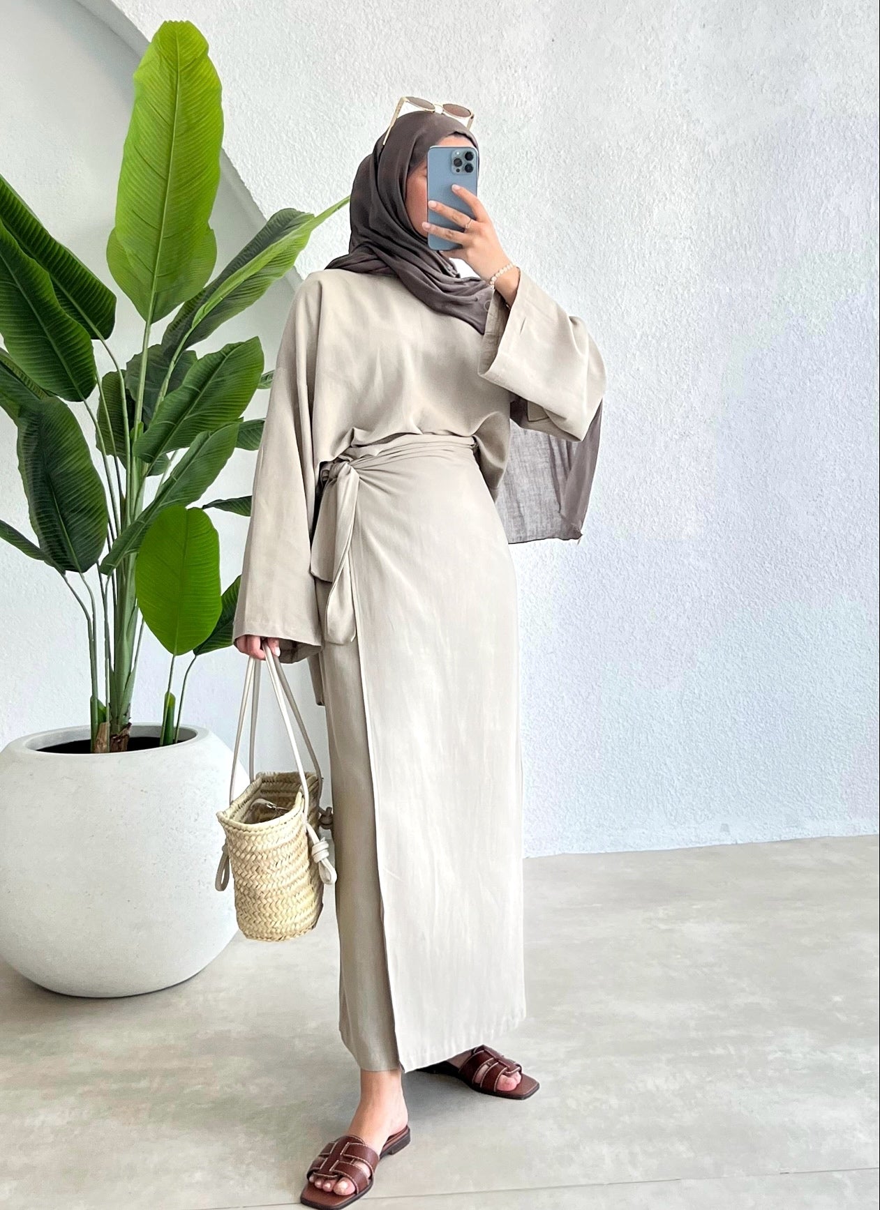 Linen Wrap Co-ord Set Light Beige