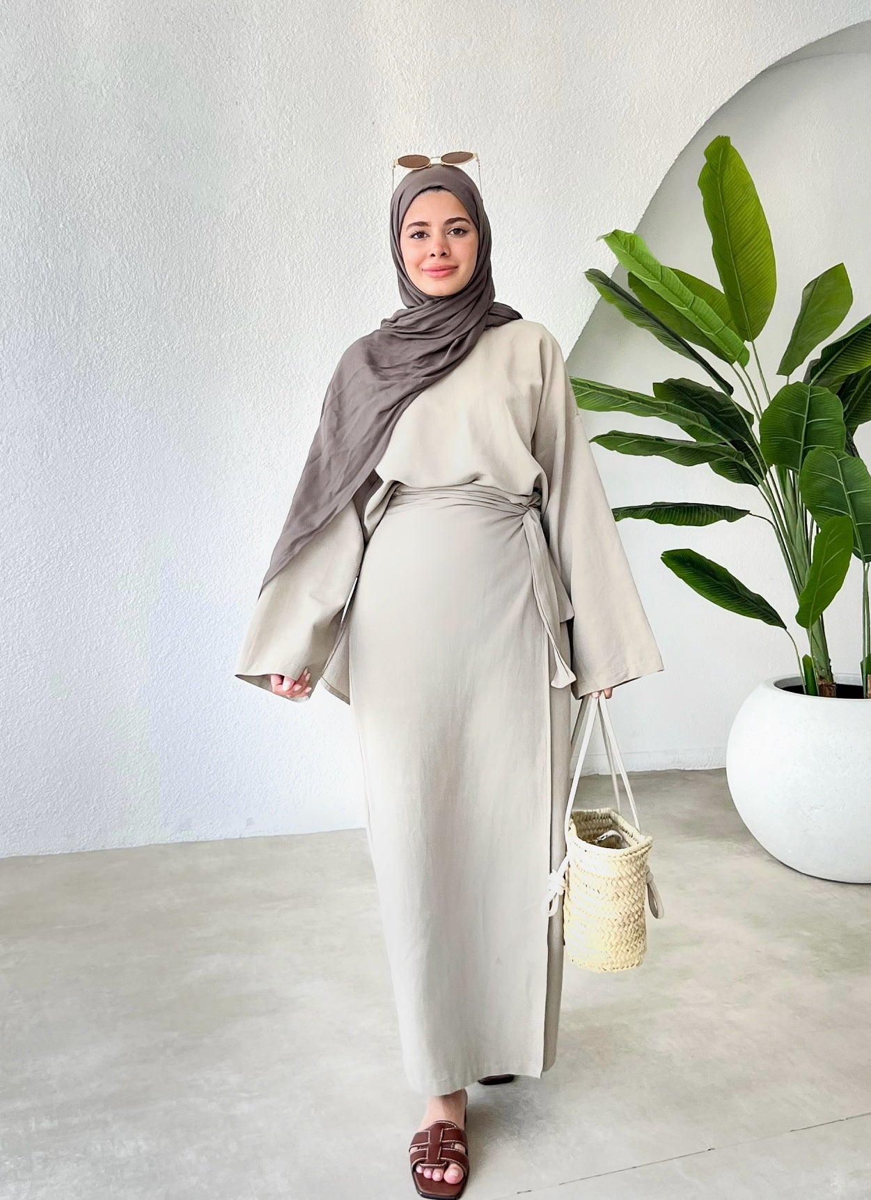Linen Wrap Co-ord Set Light Beige