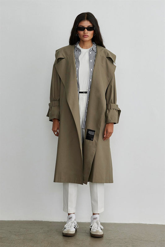 Khakifarbener, übergroßer Trenchcoat 